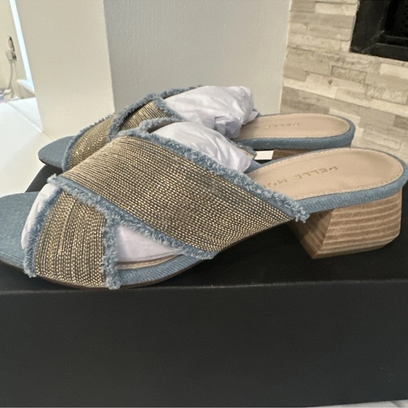 Pelle Moda Blue and Gold Mules - Picture 2 of 5